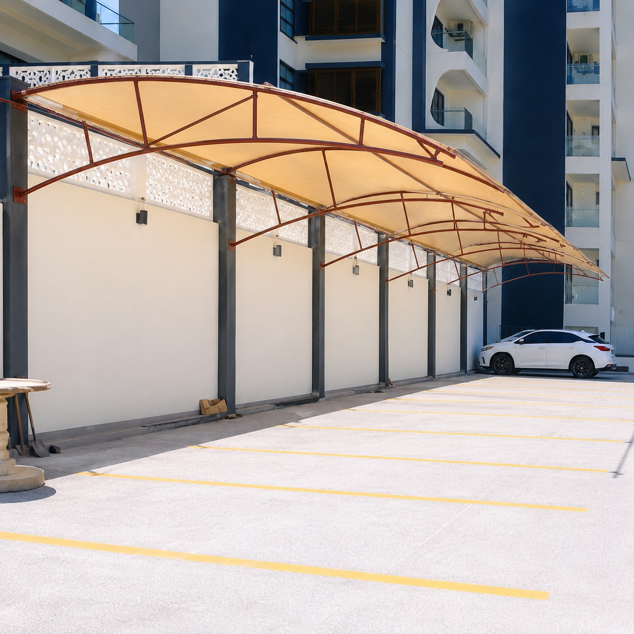 Secure and spacious parking area for guests with well-organized vehicle space