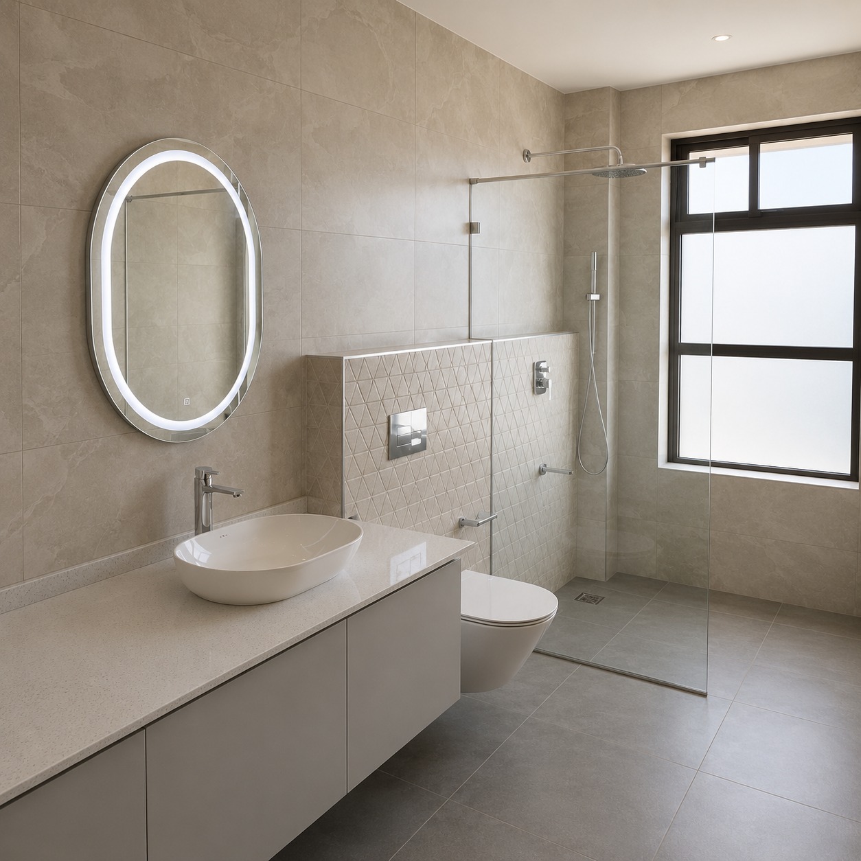 Clean and modern bathroom for Room 2 with shower and toilet fittings