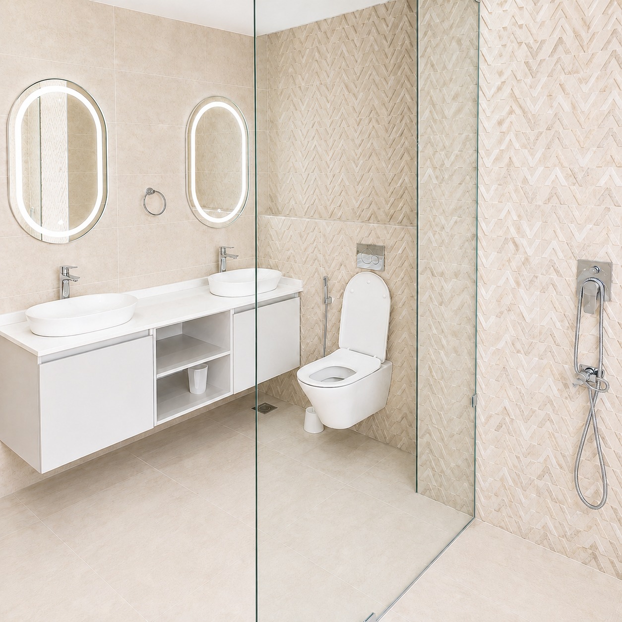 Modern and clean bathroom for Room 3 with stylish fittings and shower area