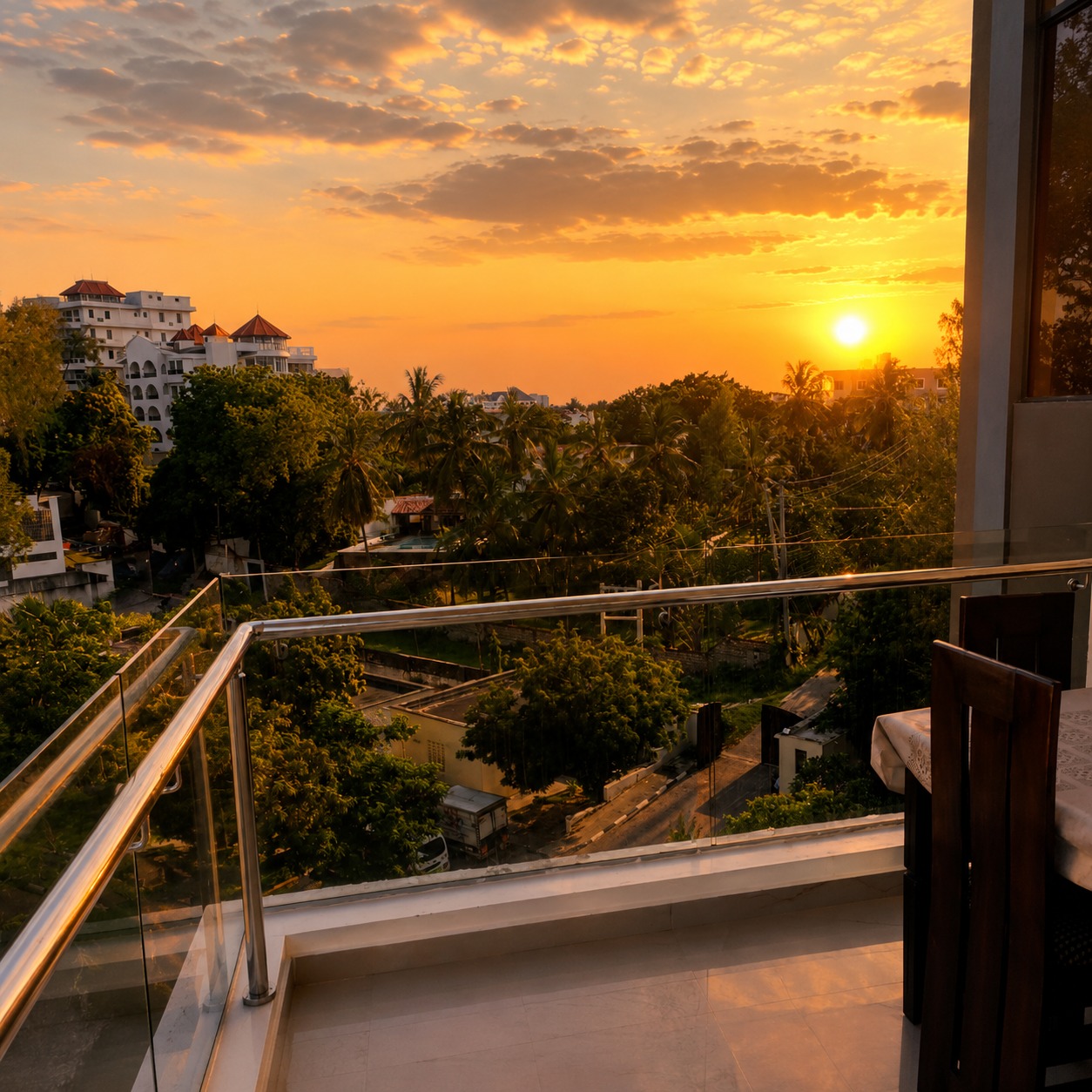 Beautiful sunset view with golden sky and calm ocean horizon